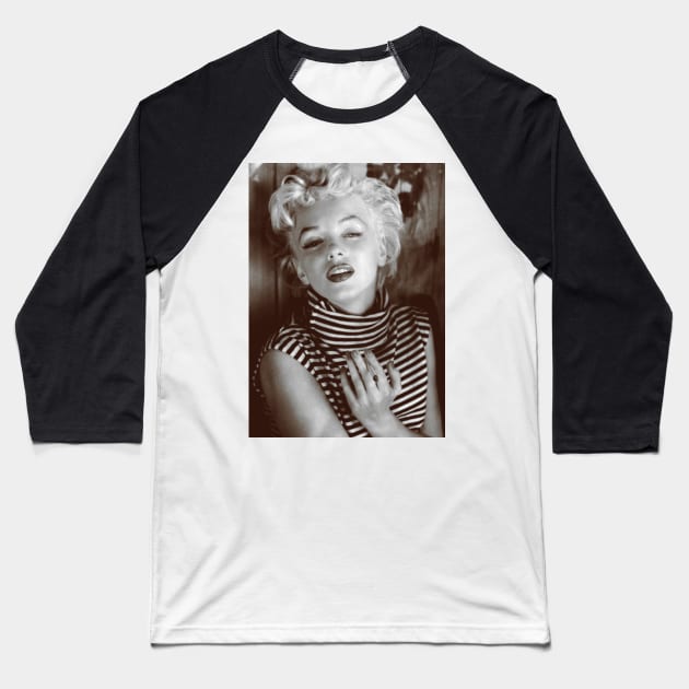 Marilyn Monroe Black and White Portrait Baseball T-Shirt by nolabel